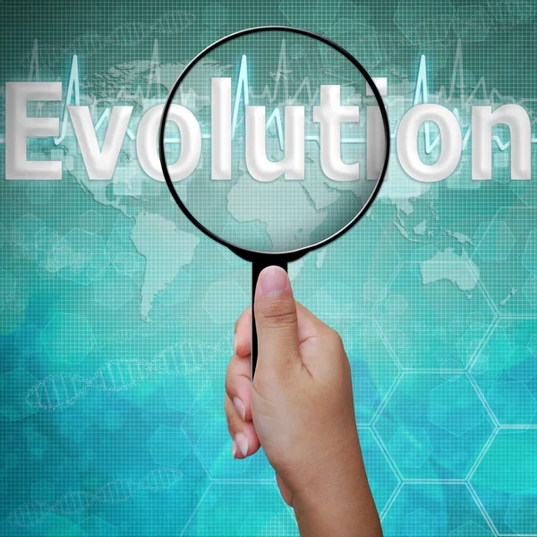 Evolution, word in Magnifying glass, background medical — стоковое фото