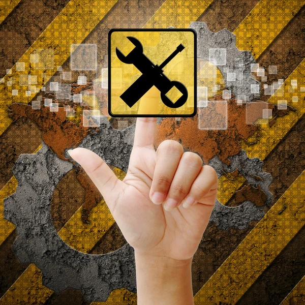 Hand press touch tools symbol on industry background — Stock Photo, Image