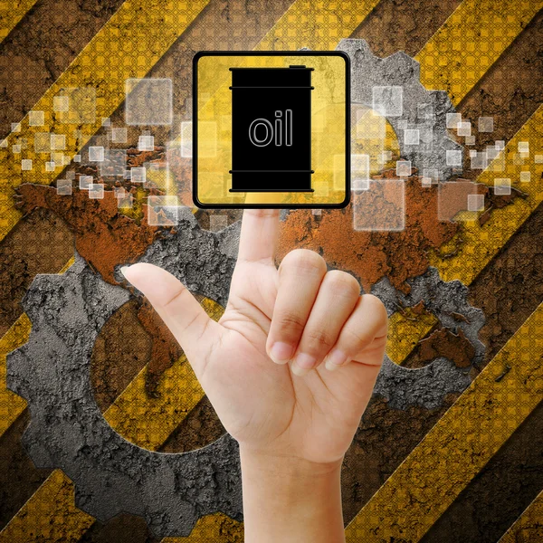Hand press touch oil symbol on industry background — Stock Photo, Image