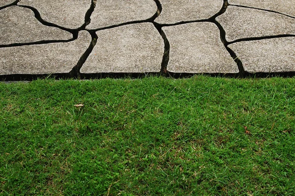 Stenen pad door een groene gras gazon — Stockfoto