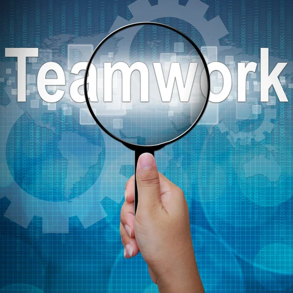 Teamwork, word in Magnifying glass ,business background — Stock Photo, Image