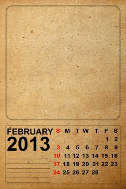 2013 takvimi, Şubat'ta boş eski kağıt