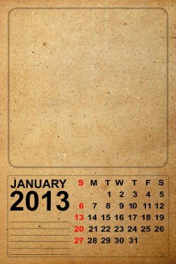 2013 takvim, boş eski kağıt üzerinde Ocak