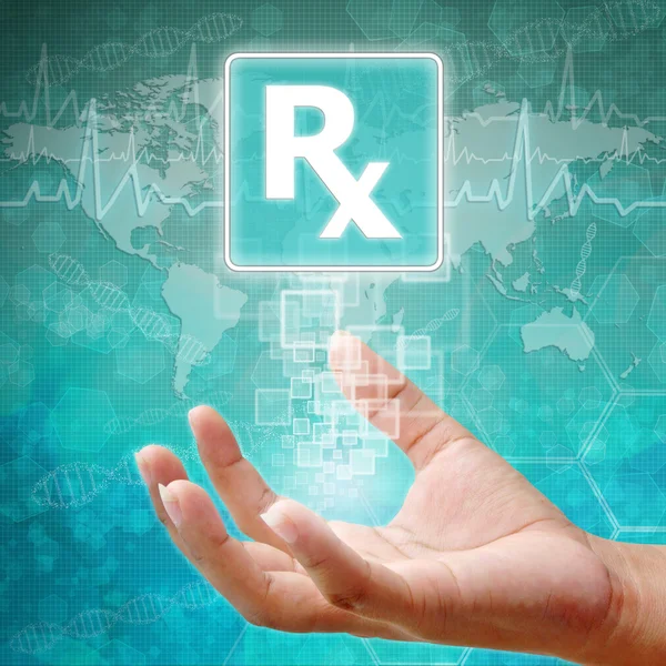 Simbolo di prescrizione a portata di mano, sfondo medico — Foto Stock