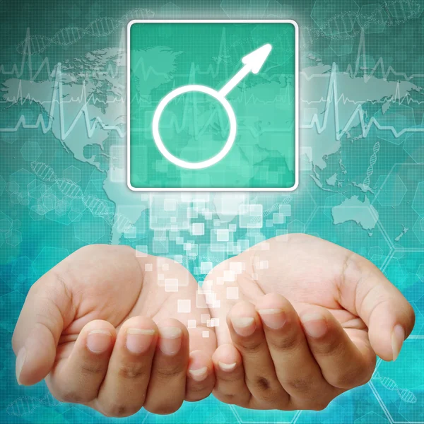 Male Symbol on hand ,medical background — Stock Photo, Image