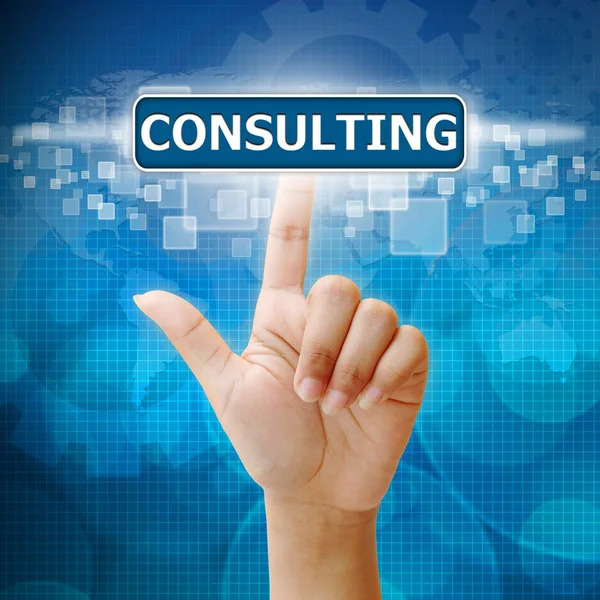 Premere a mano sul pulsante CONSULTING — Foto Stock