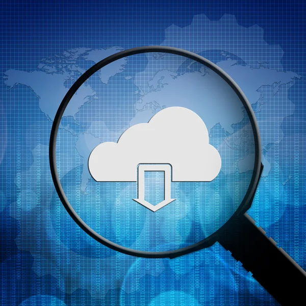 Cloud download in Magnifying glass — Stock Photo, Image