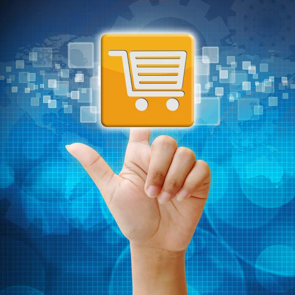 In press shopping icon on touch screen interface — Stock Photo, Image