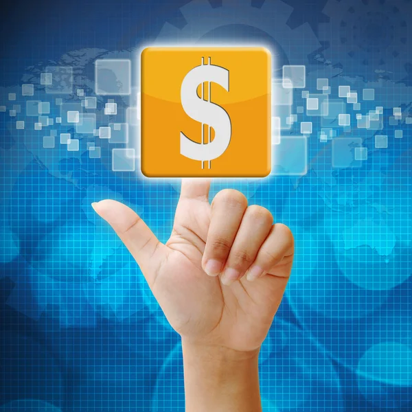 In press dollar sign icon on touch screen interface — Stock Photo, Image