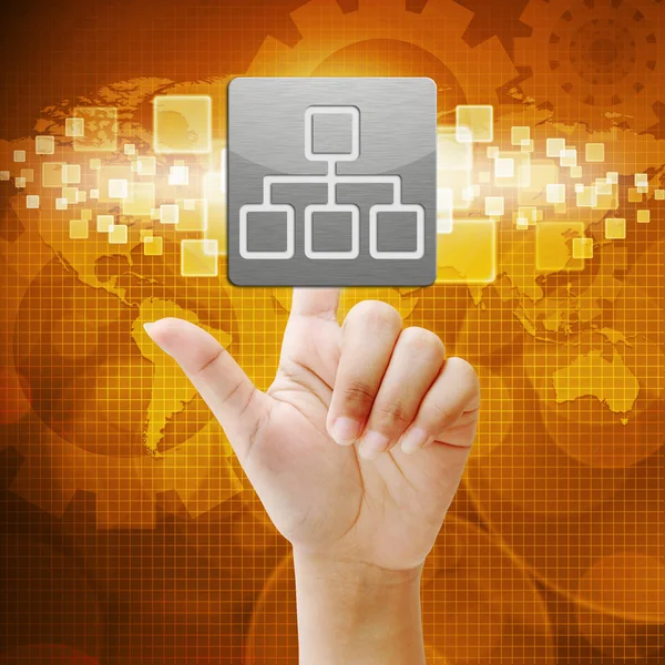 In press network icon on touch screen interface — Stock Photo, Image