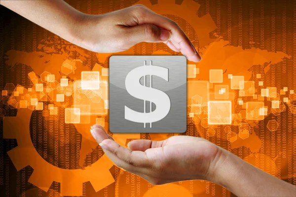 Dollar icon in hand,business background — Stock Photo, Image