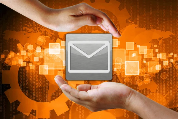 Email icon in hand , business background — Stock Photo, Image