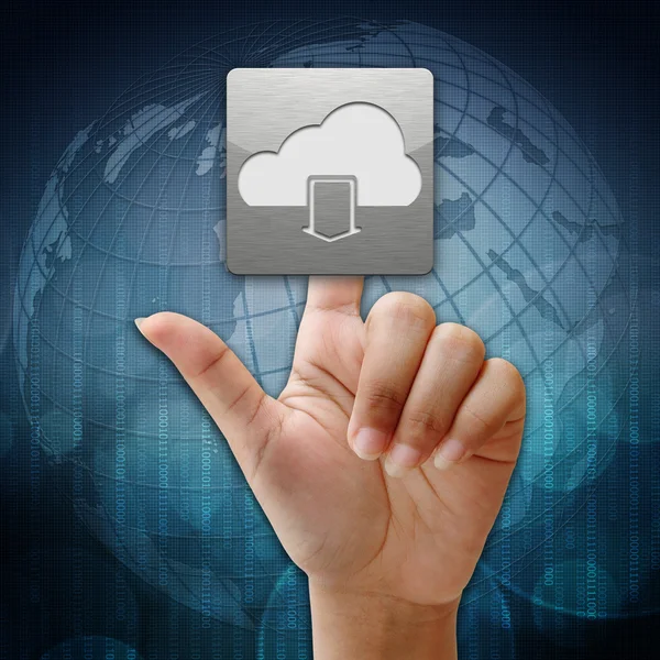 In press cloud download icon on global background — Stock Photo, Image