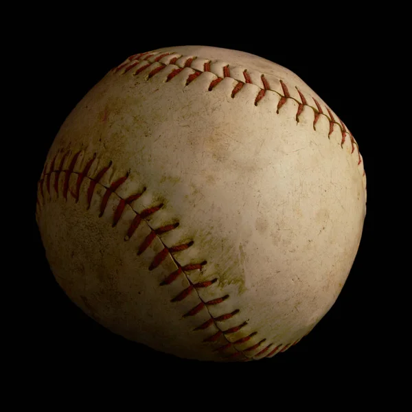 Immagine Isolata Sfondo Nero Una Palla Baseball Usata — Foto Stock