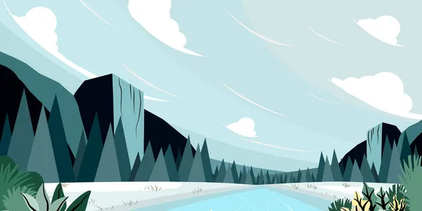 Hermoso Paisaje Piedra Montaña Con Bosque Cielo Río Majestic Nature — Vector de stock