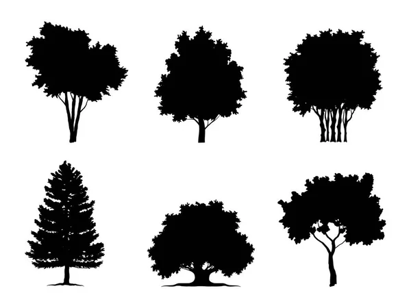 Koleksiyon Silueti Siyah Ağaç Sembol Biçimi Beyaz Arkaplan Şiniz Için — Stok Vektör