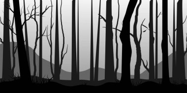 Kara Dal Ağacı ya da Çıplak Ağaçlar ve kök siluetleri ayarlayın. El çizimi izole çizimler.