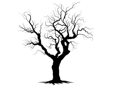 Kara Dal Ağacı ya da Çıplak Ağaç siluetleri. El çizimi izole çizimler.