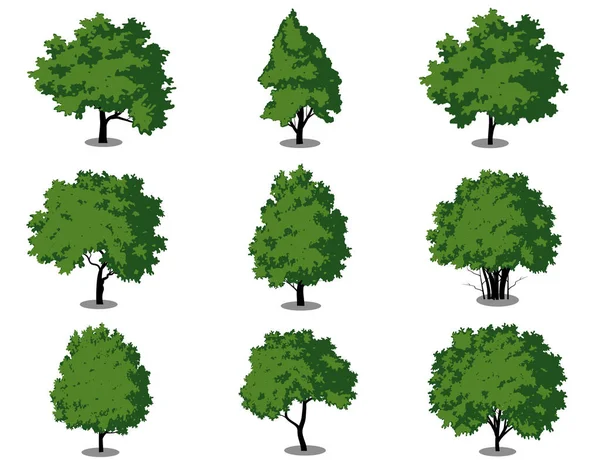 Verzameling Van Platte Bomen Pictogram Kan Worden Gebruikt Ter Illustratie — Stockvector