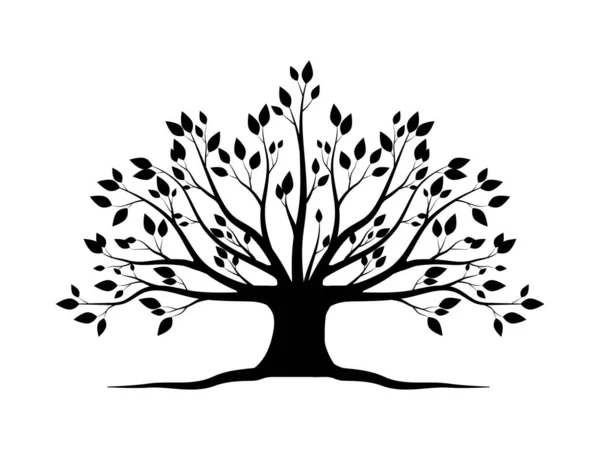 Yapraklı siyah ağaçlar ve kökler güzel ve ferahlatıcı görünüyor. Ağaç ve kökler LOGO biçimi.