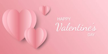 Kalp vektör selamı ve sevgililer günü kartı. Dekoratif kağıt kalbi keser. Romantik aşk pembe arka plan, poster, afiş. Mesaj için yer. Kağıt ustası dijital sanat.