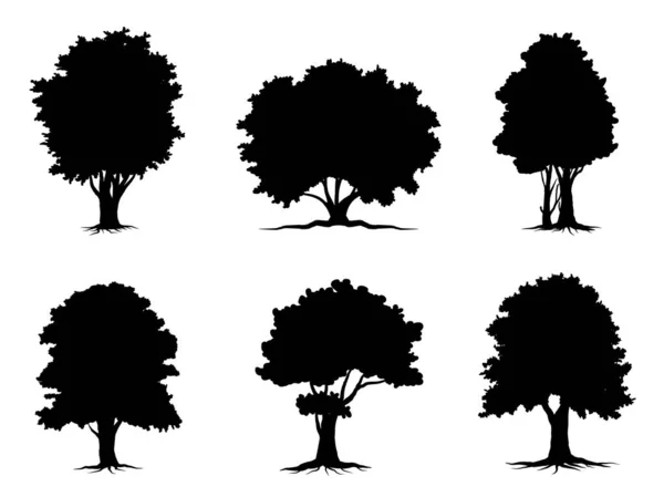 Coleção Isolado Árvore Símbolo Estilo Silhueta Fundo Branco Pode Ser — Vetor de Stock