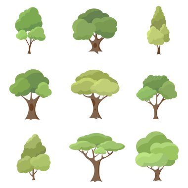 Düz ağaç ikonu koleksiyonu. Herhangi bir doğa ya da sağlıklı yaşam tarzını göstermek için kullanılabilir..
