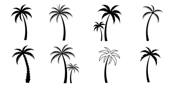 Collectie Van Zwarte Kokosbomen Ikoon Kan Worden Gebruikt Ter Illustratie — Stockvector