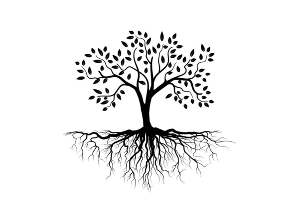 Силуэт Дерева Корня Изолирован Белом Фоне Логотип Дерева Корней — стоковый вектор