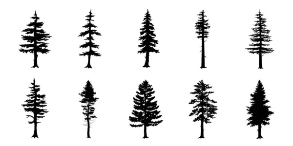 Collectie Bomen Silhouet Symbool Stijl Witte Achtergrond Kan Worden Gebruikt — Stockvector