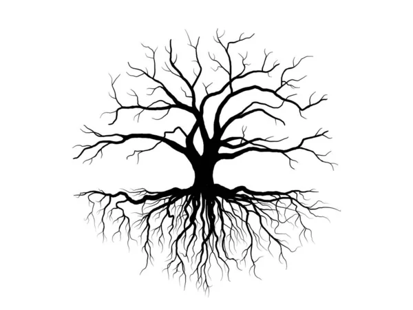 Yapraklı siyah ağaçlar ve kökler güzel ve ferahlatıcı görünüyor. Ağaç ve kökler LOGO biçimi