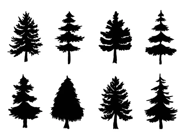 Coleção Árvores Silhueta Símbolo Estilo Fundo Branco Pode Ser Usado —  Vetores de Stock