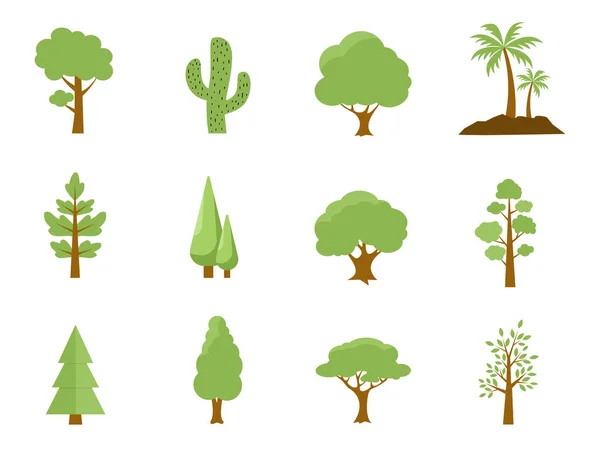 Коллекция Плоских Деревьев Использована Иллюстрации Любой Темы Природы Здорового Образа Лицензионные Стоковые Иллюстрации