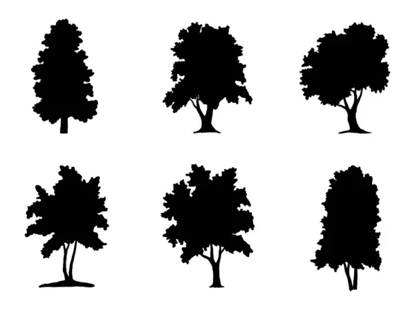 Collection Isolated Tree Symbol Silhouette Style White Background Can Used — Stock Vector