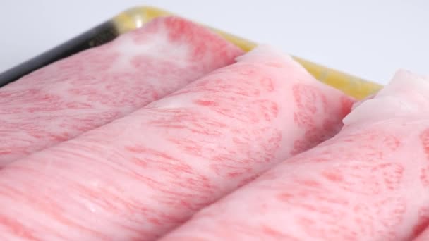 Jepun Daging Sapi Hitam Bagian Pinggang Kuroge Wagyu — Stok Video