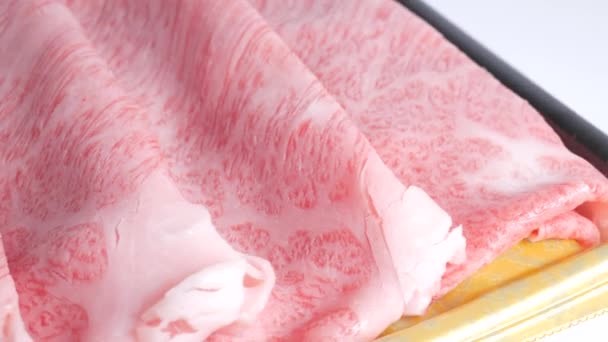 Japanese Black Beef Shoulder Loin Slice Kuroge Wagyu — Stock Video