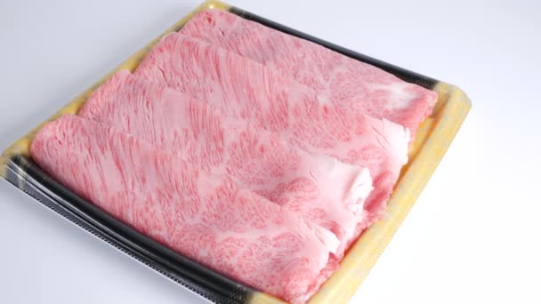 Japonés Negro Carne Hombro Lomo Rebanada Kuroge Wagyu — Vídeo de stock