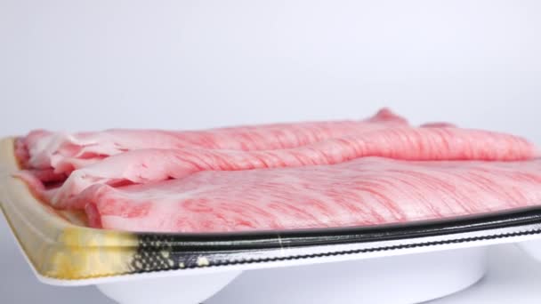 Japonés Negro Carne Hombro Lomo Rebanada Kuroge Wagyu — Vídeo de stock