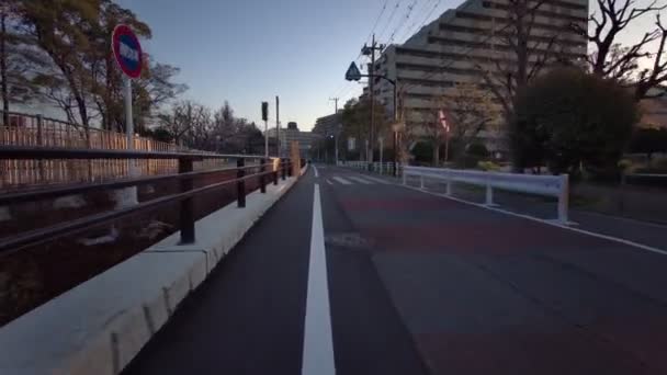 Tokyo Sendaiborigawa Park Flores Cereja Ciclismo — Vídeo de Stock