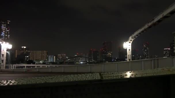 Tokyo Kachidoki Bridge Nachtansicht 2021Mai — Stockvideo