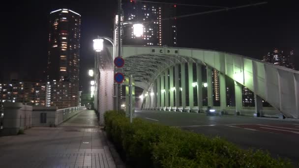 Tokyo Kachidoki Bridge Nachtzicht 2021Mei — Stockvideo