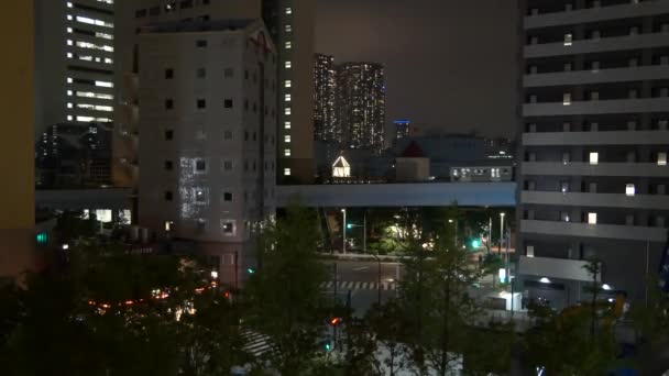 Tokio Port City Takeshiba Japan Nachtansicht — Stockvideo
