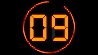 Sayısal saat 10 saniye geri sayım zamanlayıcısı canlandırma grafikleri