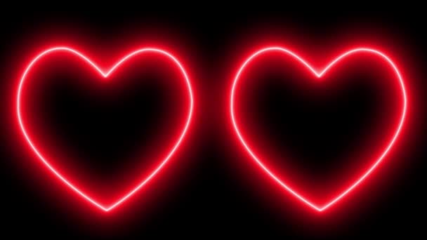 Kalp Işareti Aşk Neon Işıklı Animasyon Hareketleri Grafikleri — Stok video