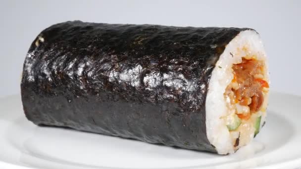 Japán Marhahús Tekercs Sushi Közelről Videóklip — Stock videók