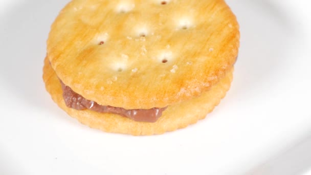 Ronde Crackers Met Chocolade — Stockvideo