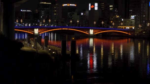 Tokyo Sumida Nehri Gece Manzarası — Stok video