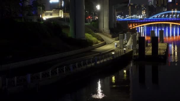 Tokyo Sumida Nehri Gece Manzarası — Stok video