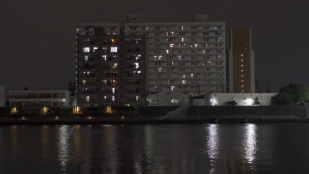 Tokyo Sumida Nehri Gece Manzarası — Stok video