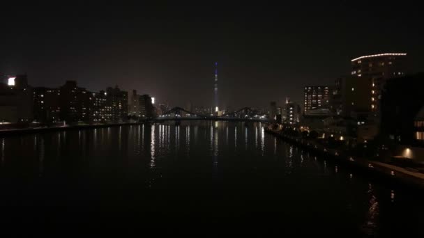 Tokyo Sumida Nehri Gece Manzarası — Stok video